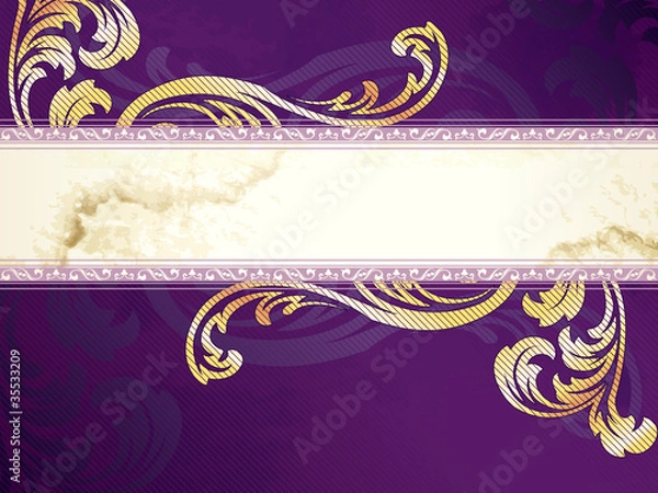 Fototapeta Gold and purple horizontal Victorian banner