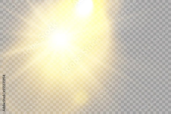 Fototapeta Glow isolated white transparent light effect set, lens flare, explosion, glitter, line, sun flash, spark and stars.