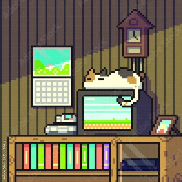 Obraz cat in room pixel art.