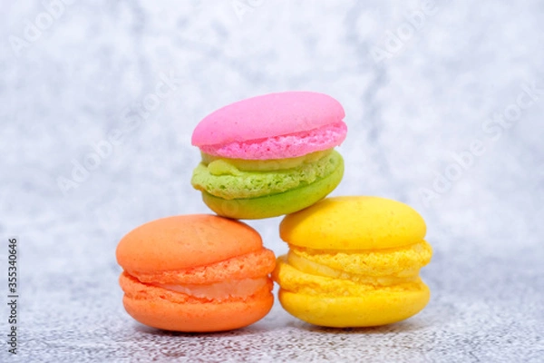 Fototapeta Close up colorful Macarons with cream  is bakery homemade