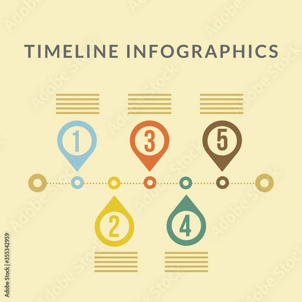 Fototapeta Timeline infographics with colored bubbles marks vector design