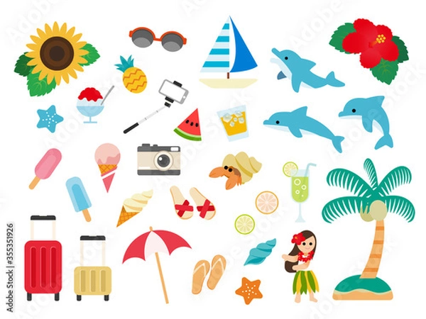 Obraz 夏　バカンス　旅行　アイコン　セット