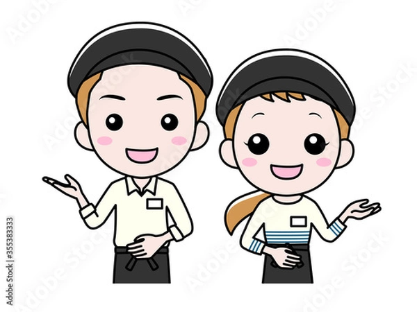 Obraz 笑顔で案内するカフェ店員