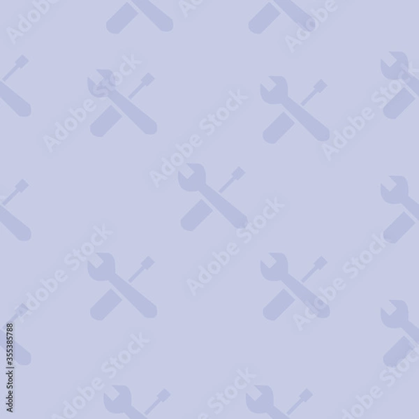 Fototapeta Seamless pattern of screwdriver and wrench sign on light blue background. Repeating backdrop using for maintenance technical site caution, notice under construction symbol and alert attention banner.