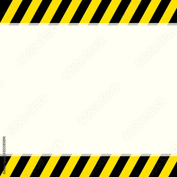 Fototapeta Black and yellow warning stripe sign on a top and bottom background with copy space for your text. Maintenance technical site caution and notice under construction sign. Alert attention banner.