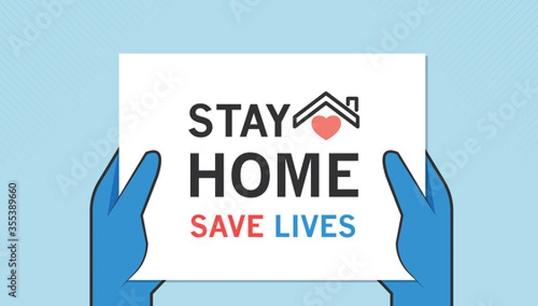 Fototapeta Stay at home quarantine and warning, stop coronavirus COVID-19 spreading. safe lettering typography poster with text logo, ash tag or hashtag. Virus vector illustration