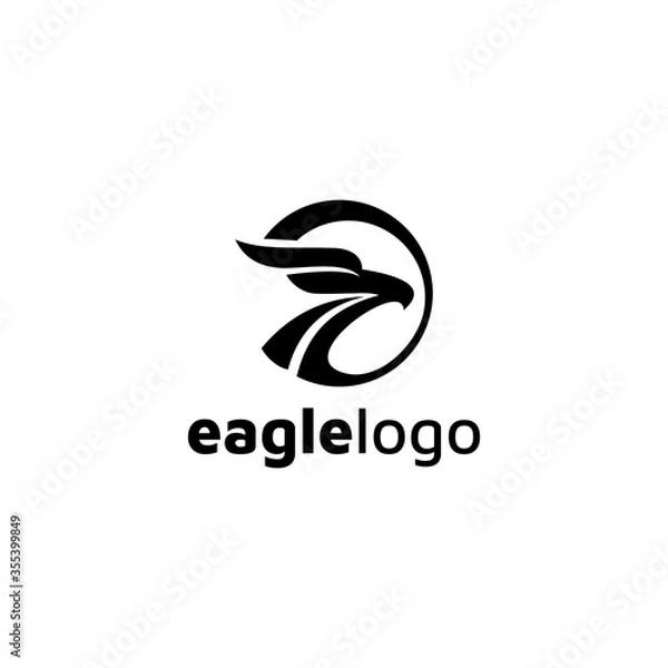 Fototapeta Eagle logo design vector template negative space. creative wild bird falcon hawk logotype concept icon