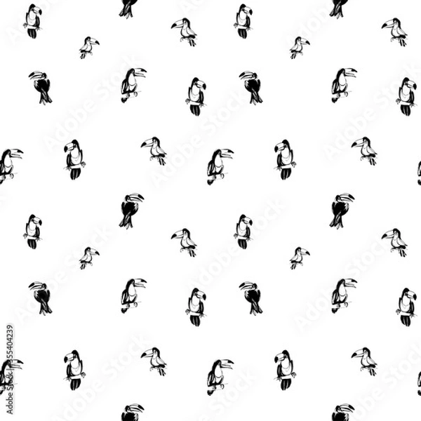 Fototapeta Tropical exotic birds parrots toucans summer seamless hipster background pattern.