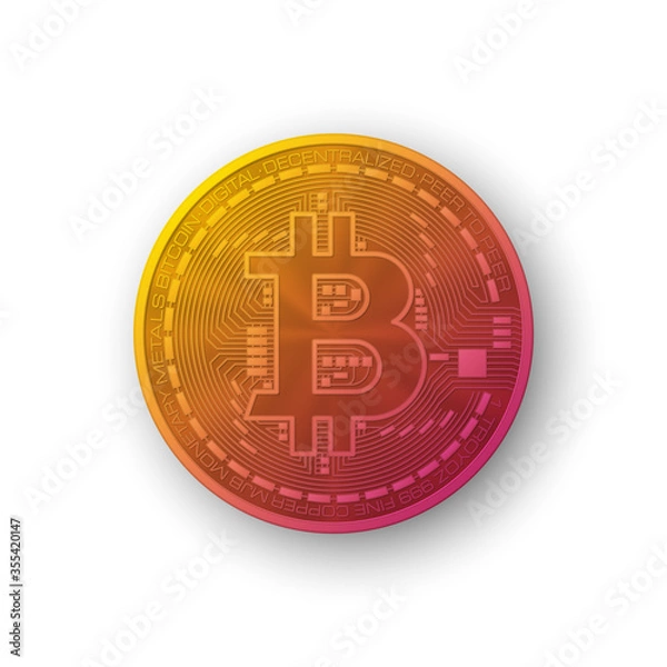 Fototapeta HUD Golden bitcoin. Digital currency money. Technology bitcoin mining worldwide network concept. Web banner golden bitcoin background. Physical bit coin. Cryptocurrency technology gold coins money