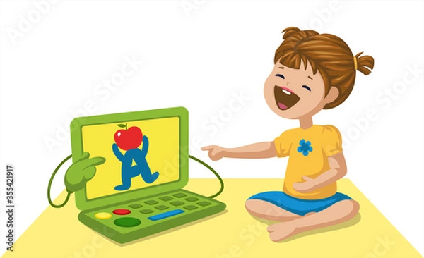 Obraz little girl playing video game