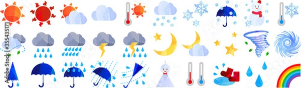 Obraz アートな切り抜き風の天気のイラストのセット