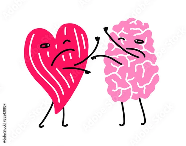 Obraz Brain fighting heart. Vector illustration with simple flat trendy colors.