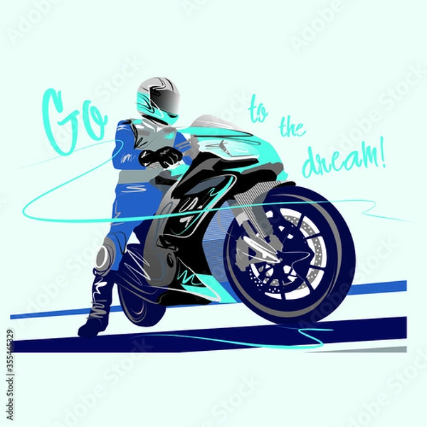 Fototapeta Graphic blue motobike design vector character illustration