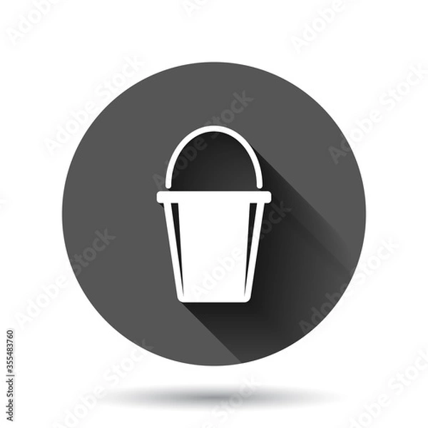 Fototapeta Bucket icon in flat style. Garbage pot vector illustration on black round background with long shadow effect. Pail circle button business concept.