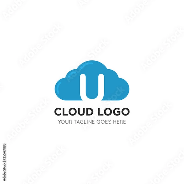 Fototapeta initial leter u cloud logo and icon vector illustration design template