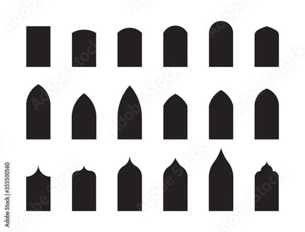 Obraz Shapes of architectural types of Gothic style arches and windows. Big set of characteristic architectural forms. Vector illustration