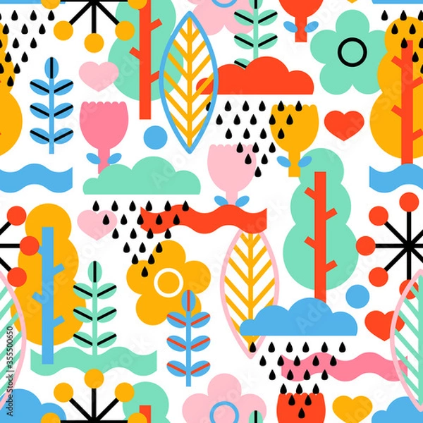 Fototapeta Summer seamless pattern in scandinavian style. Can be used in textile industry, paper, background, scrapbooking.