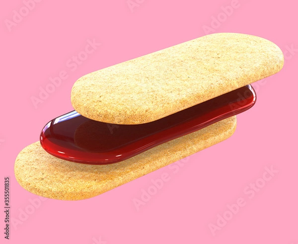 Fototapeta biscuit with cherry filling. Isolated background. Clipping path. 3d illustration