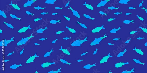 Fototapeta seamless pattern of sea fish with turquoise texture effect. abstract silhouettes