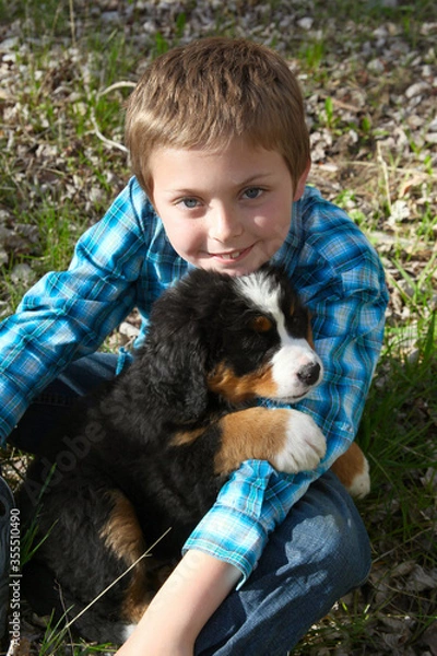 Obraz Boy and puppy