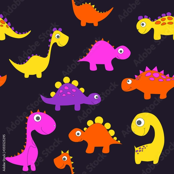 Fototapeta Childish dinosaur seamless pattern for fashion clothes, fabric, t shirts. hand drawn vector