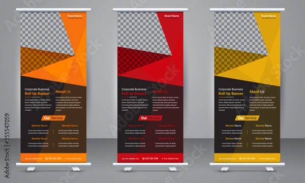 Fototapeta Corporate business Roll up banner template design with three color variation. Standee Design, Presentation and Brochure Flyer, Vector illustration, Annual Report, Magazine, Poster, Flag Banner Design.