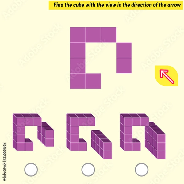 Fototapeta Find the cube with the view in the direction of the arrow. Intelligence questions, Visual intelligence test, iq test