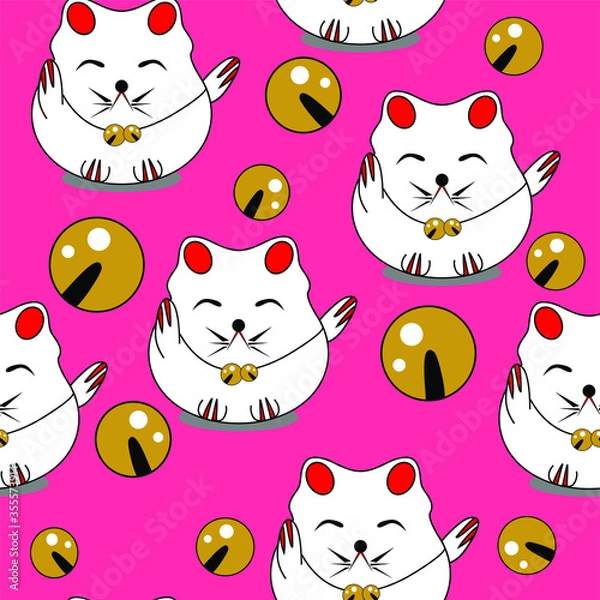 Obraz Cute Maneki Neko Cat Kids Pattern Seamless