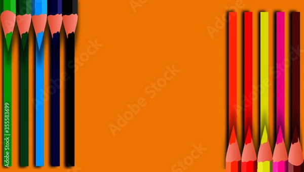 Fototapeta Colorful pencils with copy space isolated on brown background, education frame concept. Vector pencil colors background art style can be used in cover design, book design, poster, website backgrounds.