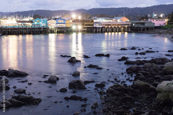 Obraz Fisherman's wharf in coastal scenic Monterey with long exposure at dusk