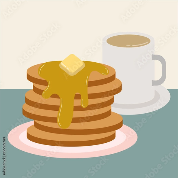 Fototapeta Stack of pancake with hot coffee