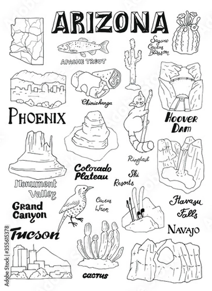 Obraz Vector illustration with Arizona's countrysides and state symbols