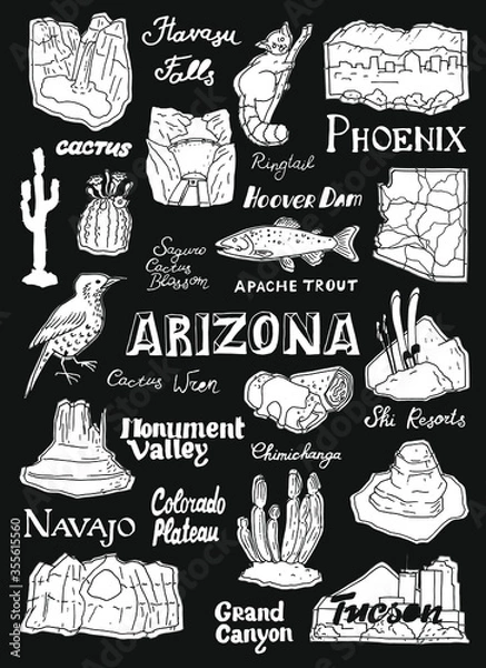 Obraz Vector illustration with Arizona's countrysides and state symbols