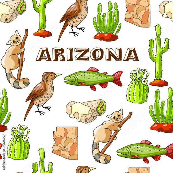 Obraz Vector seamless pattern with Arizona's countrysides and state symbols
