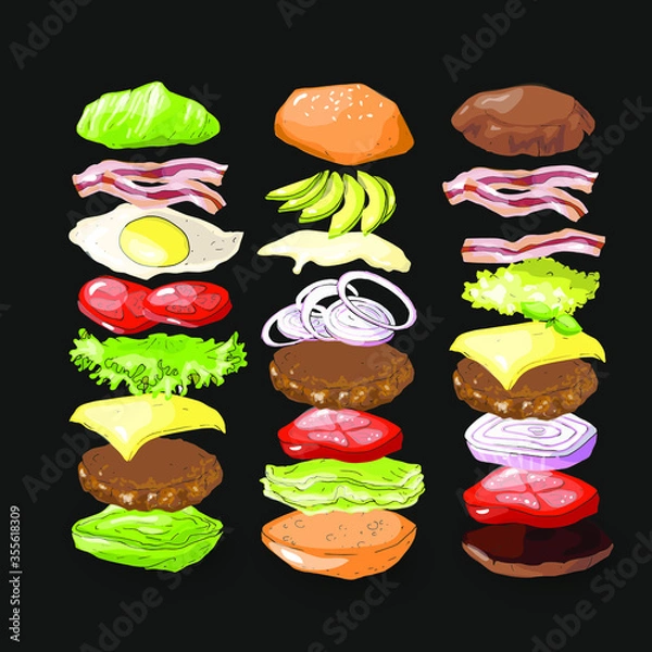 Obraz Vector illustration keto lchf paleo diet burger posters set