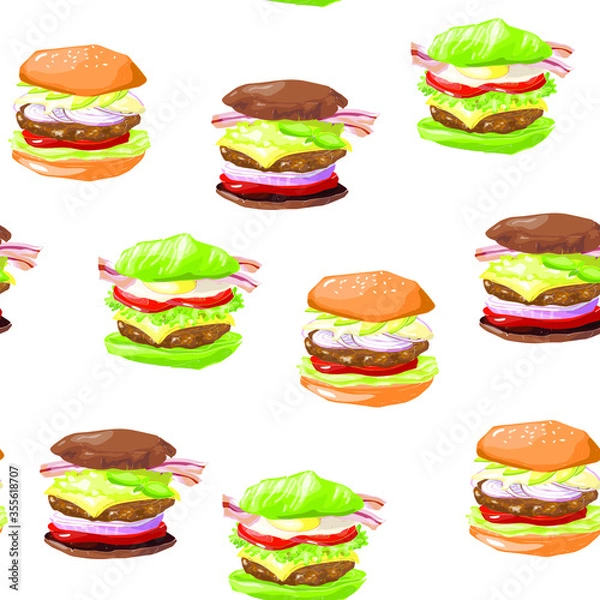 Obraz Vector seamless pattern with keto lchf paleo diet burgers