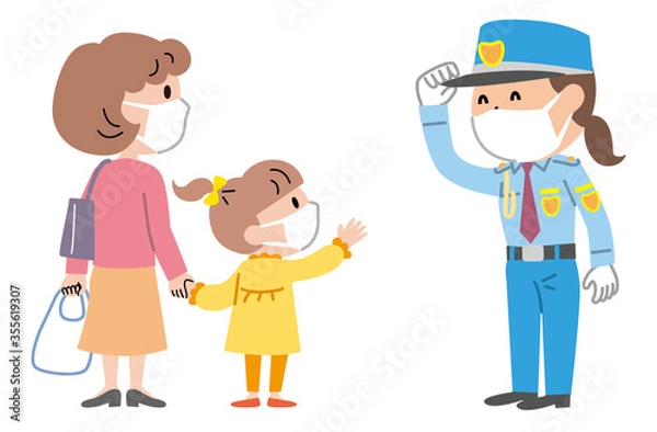 Fototapeta 女性警備員　買い物客　マスク