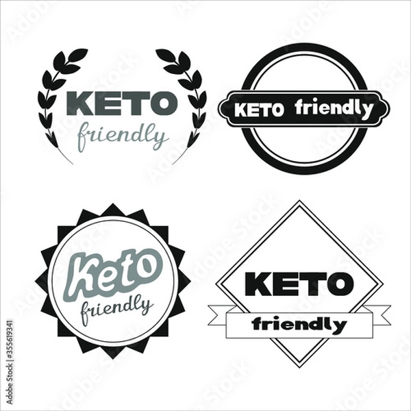 Obraz Vector illustration with stickers for ketogenic diet, lchf and paleo diet products and foods