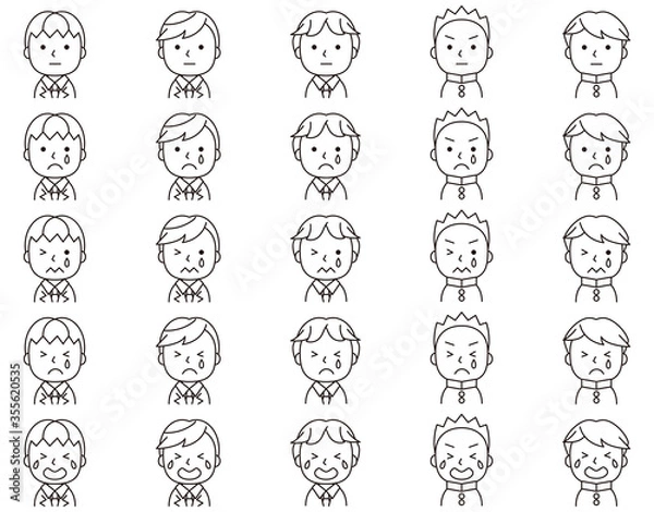 Fototapeta 男子学生泣き顔アイコンセット（線画）