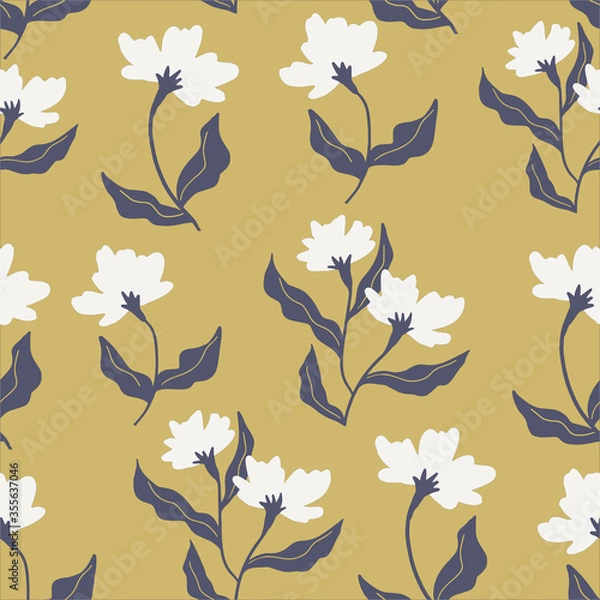 Obraz Hand painting vector floral seamless pattern in flat style. Floral fabric design.