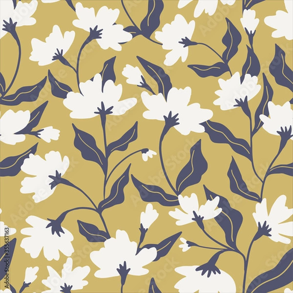 Obraz Seamless floral pattern. Fabric design with simple flowers. Vector cute repeated pattern for fabric, wallpaper or wrap paper