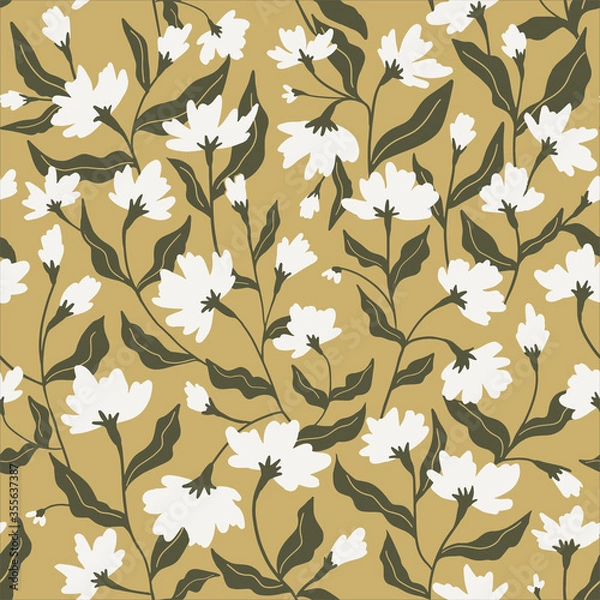 Obraz Hand painting vector floral seamless pattern in flat style. Floral fabric design.