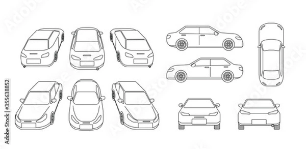Fototapeta car thin line drawing different view set
