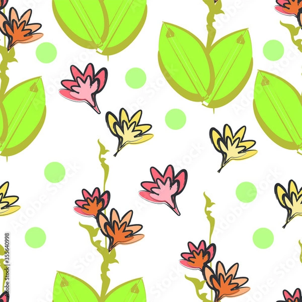 Fototapeta Cute hand-drawn flower seamless pattern.  Can use for print, template, fabric, presentation, textile, banner, poster, wallpaper, digital paper.