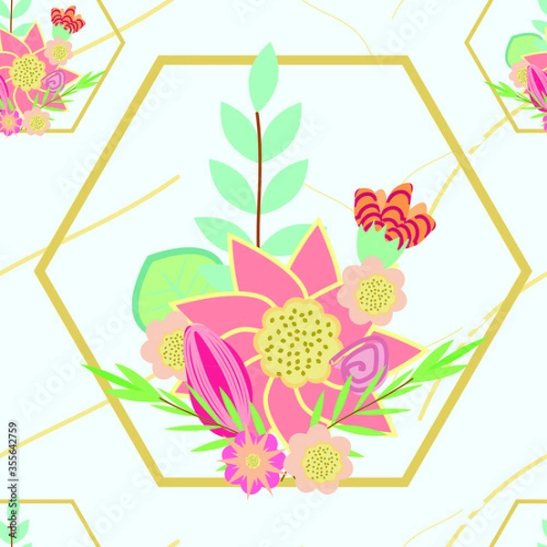 Fototapeta Cute hand-drawn flower seamless pattern.  Can use for print, template, fabric, presentation, textile, banner, poster, wallpaper, digital paper.