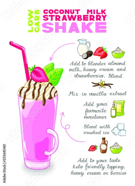 Obraz Vector illustration strawberry smoothie cocktail  recipe