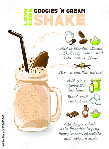 Obraz Vector illustration cookies and cream cocktail smoothie recipe