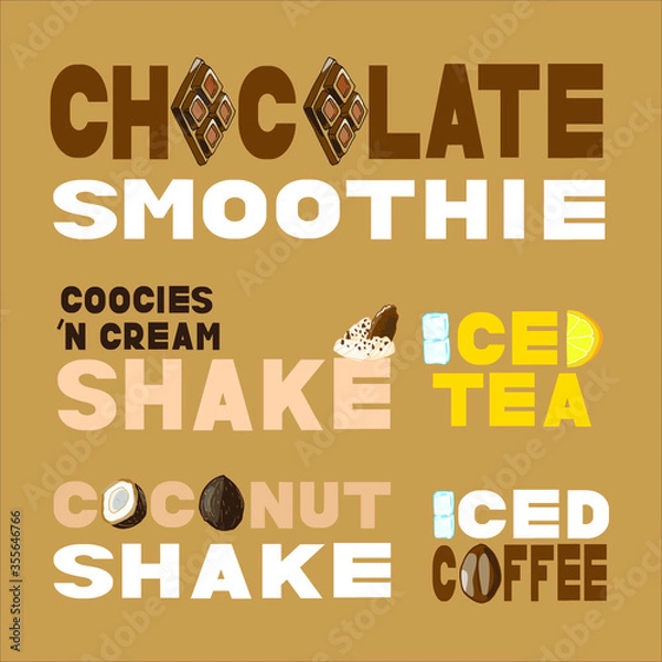 Obraz Vector illustration lettering of cocktails and smoothies