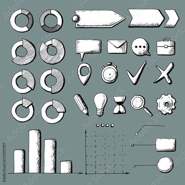Obraz Vector illustration of infographics elements for presentation hand drawn hatched style