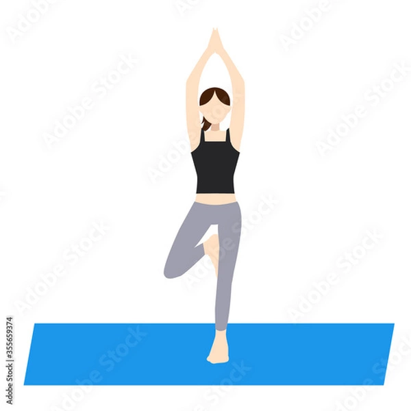 Obraz ヨガ木のポーズで合掌する女性